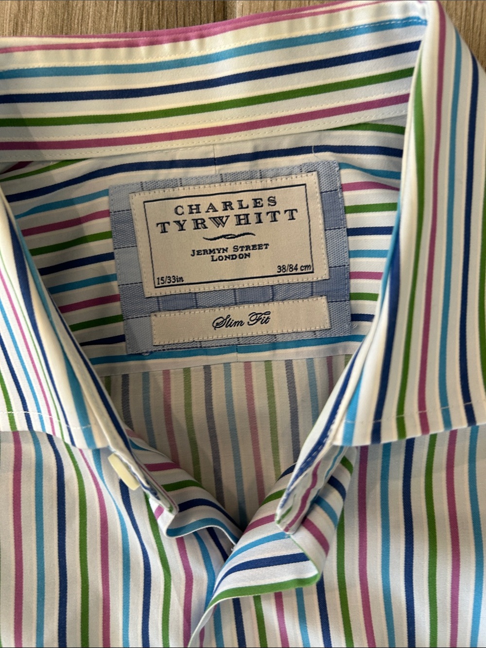 Charles Tyrwhitt Men's White Dress Shirt with Multicolor Stripes
